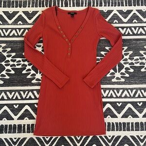 Forever 21 Rust Color Ribbed Dress Long Sleeve Medium